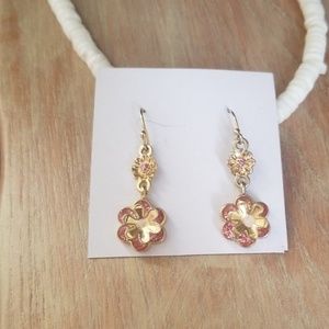 Avon Pink & Gold Dangly Flower Earrings